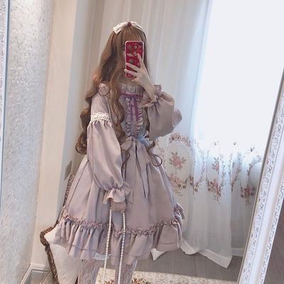 Alenka v říši divů Roztomilé dámské Lolita OP šaty Volánková krajková ozdoba Japonský Harajuku Dlouhé rukávy Panenka Dívčí šaty Víla Vestidos