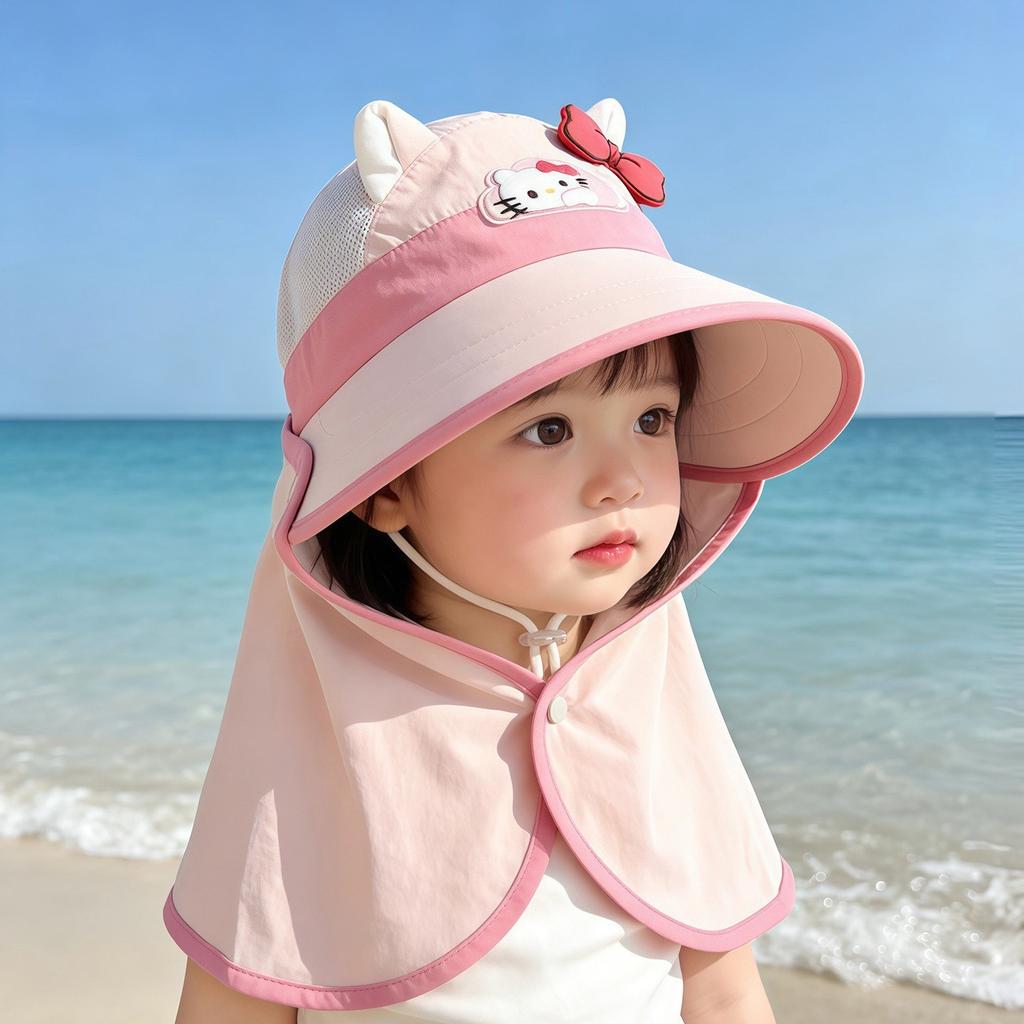Kids Summer Sun Hat Mesh Breathable UV Protection Cap With Neck Flap For Boys And Girls Outdoor Shade