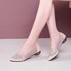 Large Size Hollow Breathable Sandals, New Low-heeled One-pedal Rhinestone Bag Head Mesh Pointed Single Shoes In Summer 2025