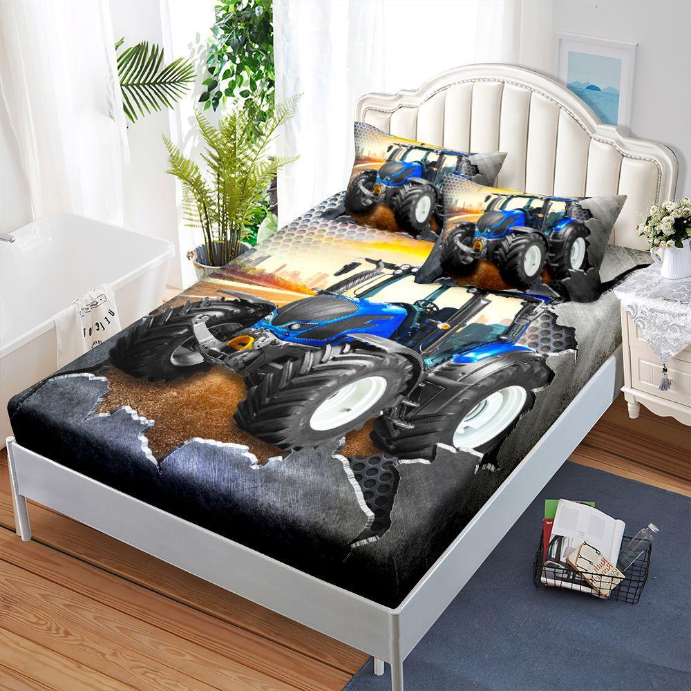 Automobil Offroad Baufahrzeug Matratze Dreiteiliges Set, Bettbezug, Kissenbezug, Staubmatratzenschutz