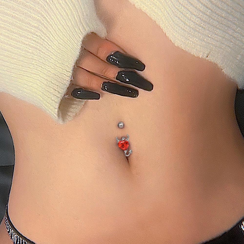 CZ Cross & Heart Belly Button Ring Set, Gold & Silver Tone Dangling Navel Piercing Jewelry