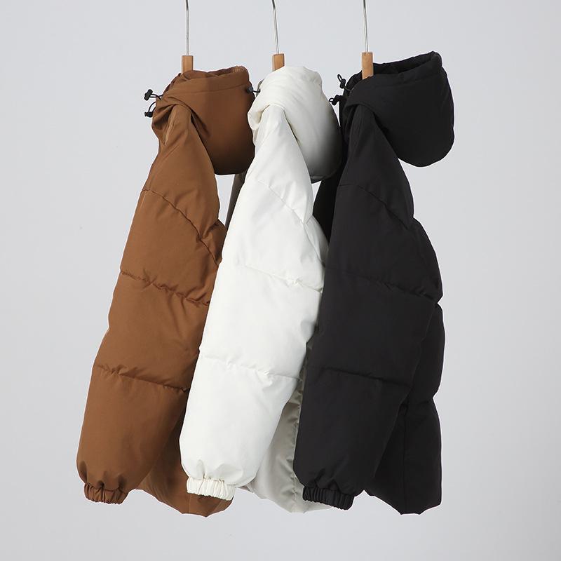 Zima Nowa Kurtka Watowana Luźna Casualowa Czarna z Kapturem Kurtka Watowana Pogrubiona Ciepła Kurtka