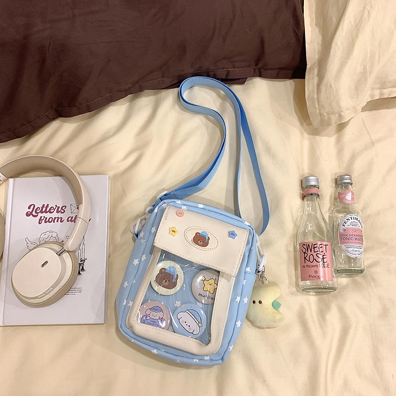 Japanese ins casual girl small bag, versatile messenger bag, cute transparent and painful bag, grain bag, mobile phone bag.
