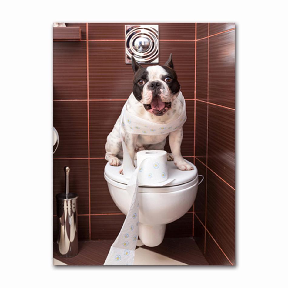 Funny Animal Dog Read Newspaper Oil Painting On Canvas Wall Art Poster Prints Wall Art Picture for Bathroom Toilet Decoration