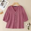 ZANZEA Women Casual V-Neck Solid Color Summer Half Sleeve Blouse
