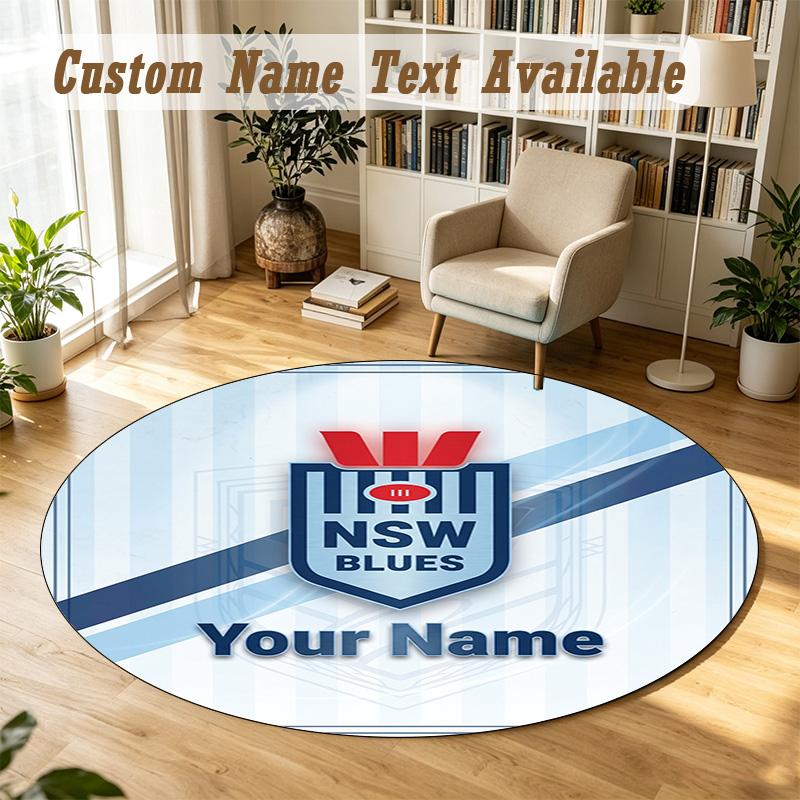 Round Rug Custom NameNSW Blues logo Pattern Non Slip Carpet Home Floor Decor