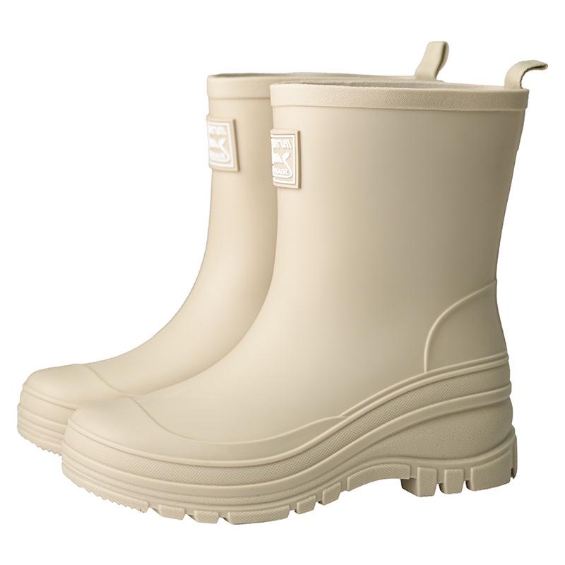 Women's Waterproof Velvet-Lined Mid-Calf Rain Boots: Drawstring, Wear-Resistant, Non-Slip Rubber for Cross-Border Fashion