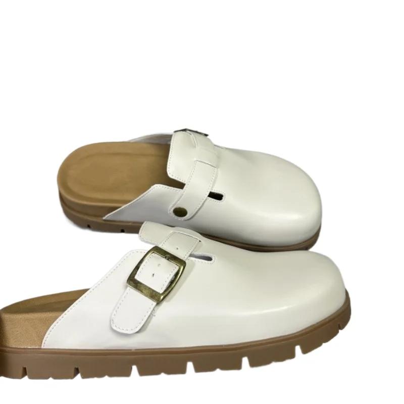 Fashion 2025 New Closed Toe Slip-On Sandals Women Fashion Belt Buckle Summer Minimalist Casual Comfortable Outdoor Flat Slipper Zapatos