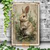 Vintage Easter Bunny Metal Tin Sign Rustic Floral Rabbit Farmhouse Decor Handmade Spring Home Wall Art Ornate Design