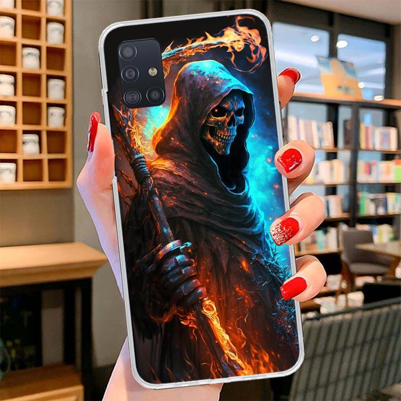 

Reaper Skull Skeleton Gun Cover Phone Case For Samsung Galaxy A12 A22 A32 A52 A72 A02S Phone Case Note 20 Ultra 10 S10 Plus A51 Samsung A51 4G