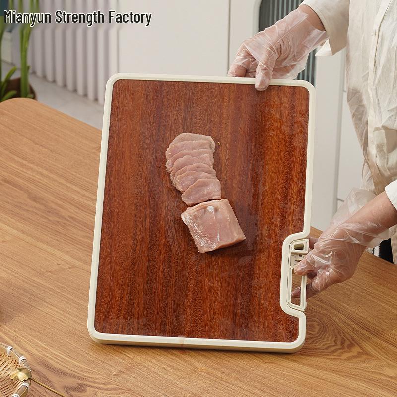 Wenge Wood Grain Double-Sided Cutting Board with Stand and Sharpening Stone, Mold-Resistant Plastic Back