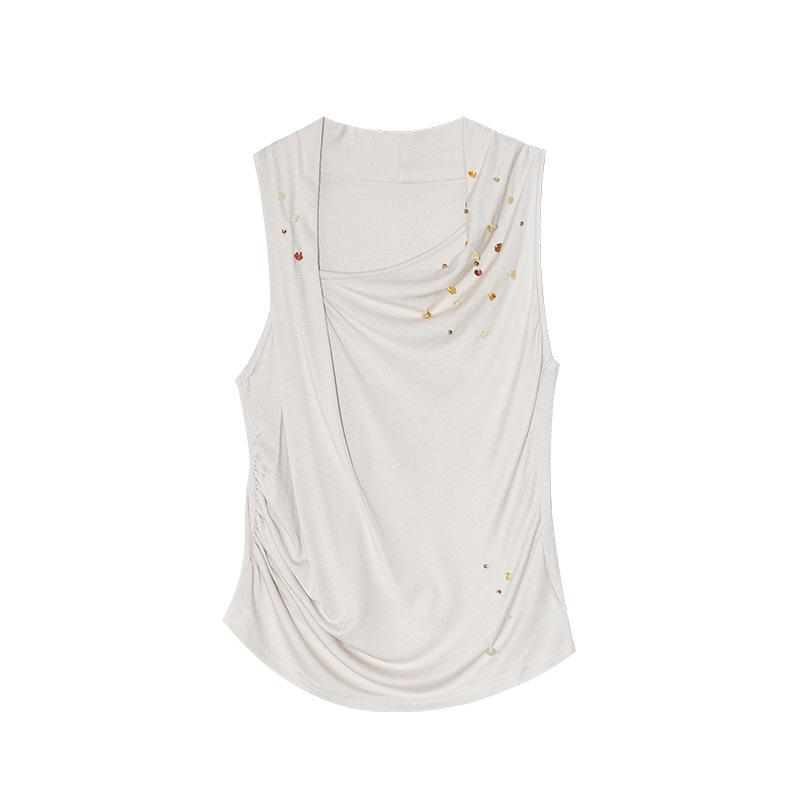 Spring 2/24: French Beaded Tencel Lyocell Sleeveless Vest C8071 Small абрикосовый