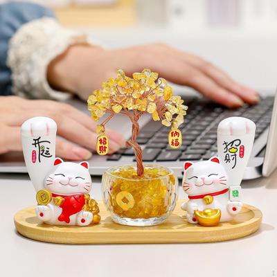 Cat Money Tree Figurine Cats Statue Crafts Feng Shui Decoration for Restaurant Year Party
