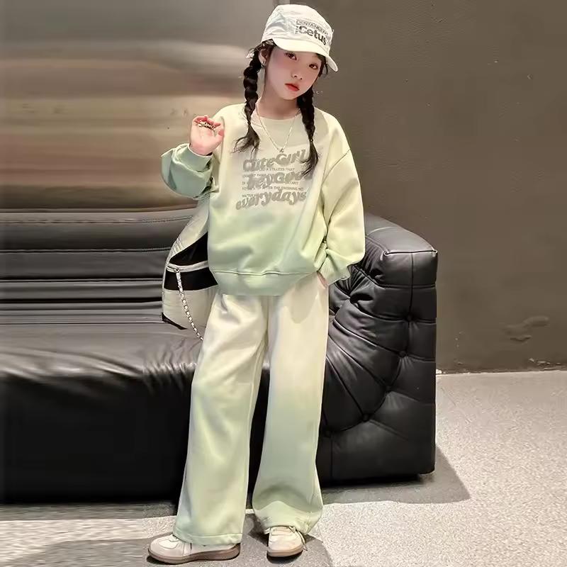 Spring Autumn Girls Kids Tracksuit Children Set Cloth Loose Gradient Sweatshirt Hooded + Wide Leg Pant Suit Teens 4 8 10 12 Year