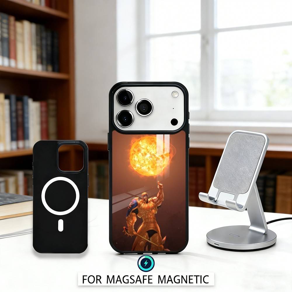 E-Escanor S-Sun Cartoon Phone Case Magnetic For iPhone17 16 15 14 13 12 Pro Max For Magsafe Wireless Charging Cover