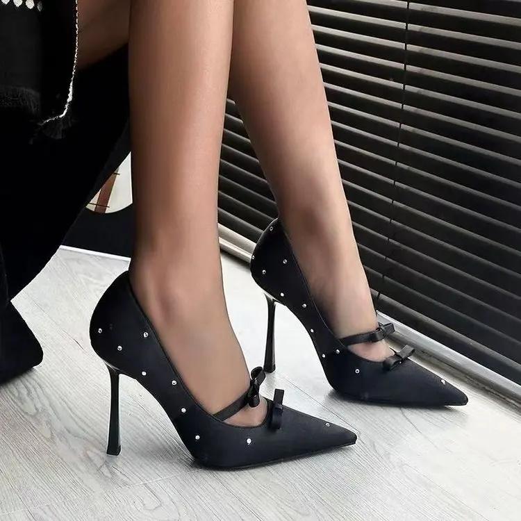 Pointed Toe Pumps Sexy Satin Bowknot Luxury Designer High Heels Women Shallow Elegant Wedding Prom Party Shoes Zapatos De Mujer