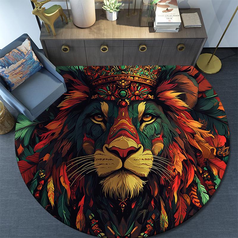 Royal Lion Round Area Rug,Carpet Rug for Living Room Bedroom Sofa Playroom Decor,Non-slip Floor Mat