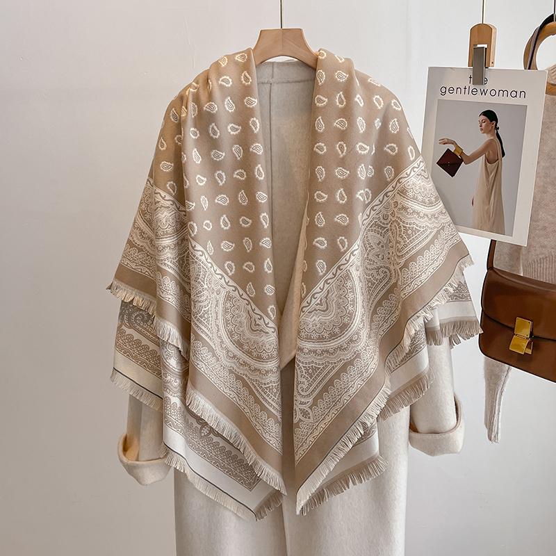 Women S Cashmere Scarf - Winter Warm Tasseled Striped Printed Pashmina Shawl Foulard & Poncho