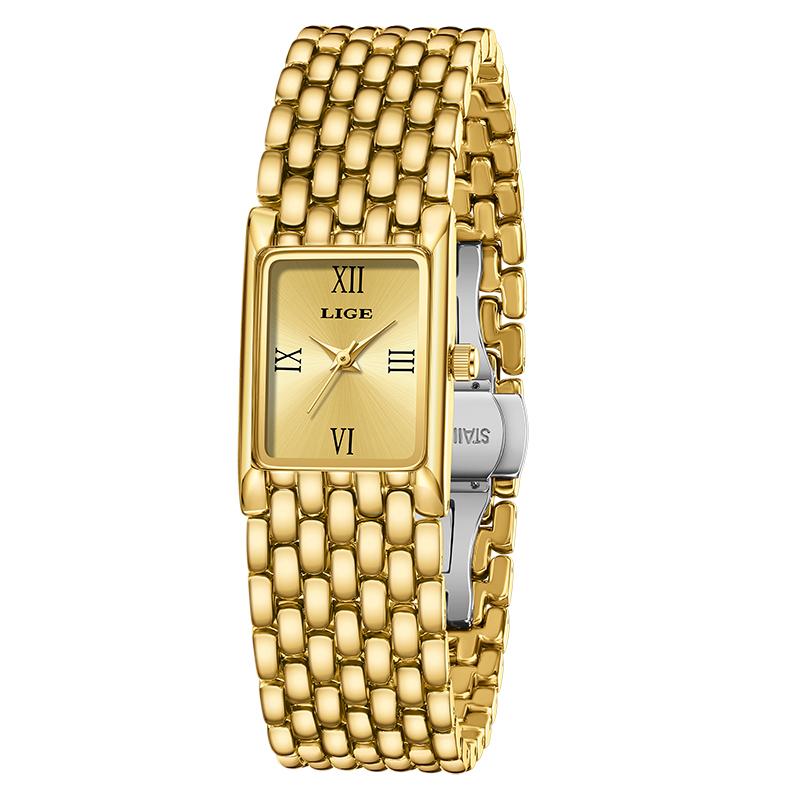 New Gold Watch Women Fashion Creative Square Quartz Women's Watches Simple Waterproof Date Chronograph Relogio Feminino+BOX