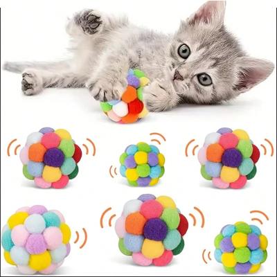 Random Color Funny Cats Bouncy Ball Toys Kitten Plush Bell Ball Mouse Toy Planet Ball Cat Chew Toys Interactive Pet Accessories