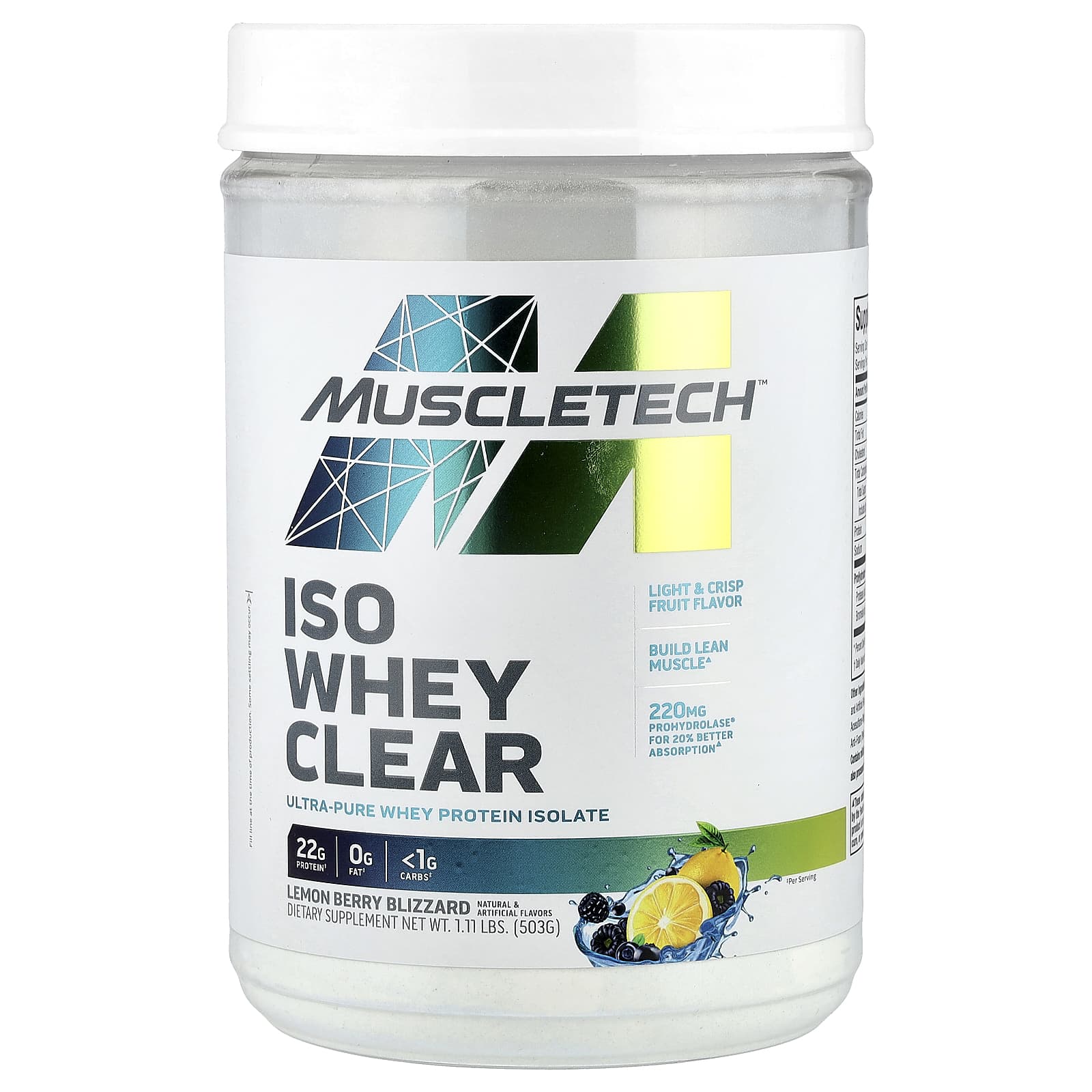

Iso Whey Clear, Ultra Pure Whey Protein Isolate, Lemon Berry Blizzard, 503G (1.11Lb)