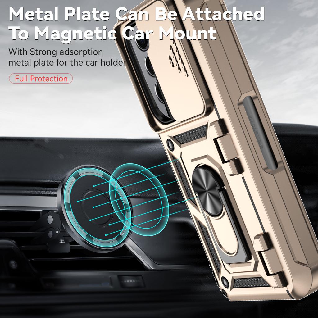 With Push Window Camera Protector Case for Samsung Galaxy Z Fold 6 5 4 Magnetic Car Holder Silicon Bumper Shockproof Armor Cover