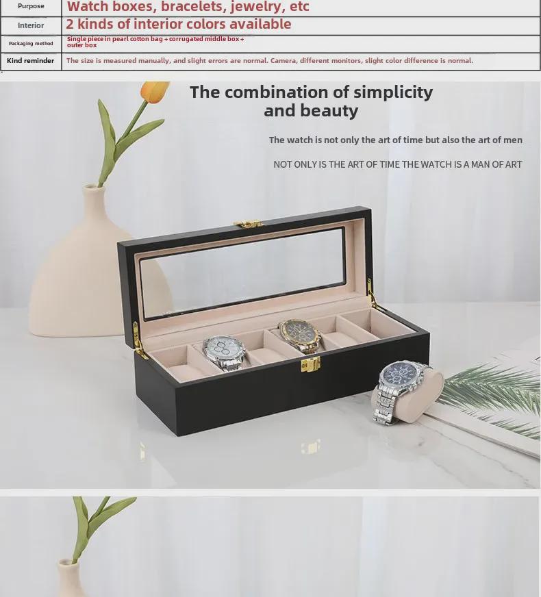 Luxusní dřevěná krabička na hodinky v evropském stylu s průhledným odklápěcím víkem a přezkou, červený 12místný displej