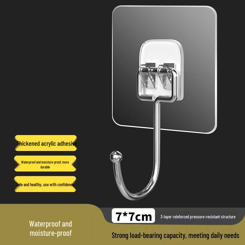 Strong Adhesive Stainless Steel Wall Hooks, No Drilling or Traces, Heavy-Duty for Bathroom & Kitchen.