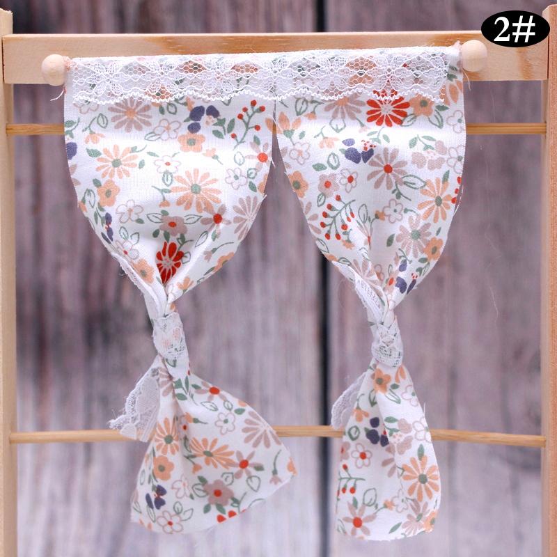 1:12 Cute Dollhouse Miniatures Daisy Flower Curtain Lace Curtain Cotton Curtain for Dolls House Bedroom Furniture Decor