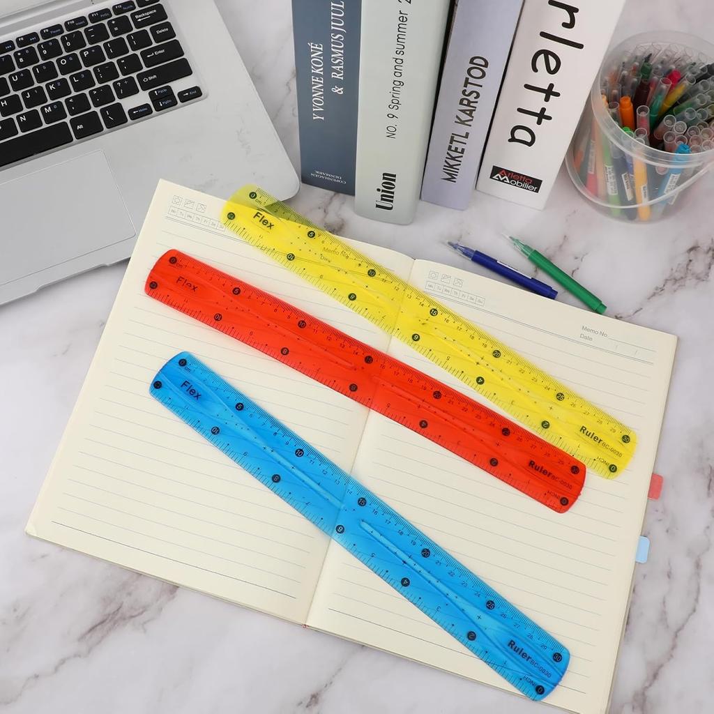 3Pcs Flexible Ruler, 12 Inch Translucent Plastic Rulers Shatterproof Bendy Rulers with Inches and Centimeters Soft Bendable Rulers for Kids Adults