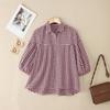 ZANZEA Women Turn Down Collar Loose Casual Half Sleeve Grid Print Blouse