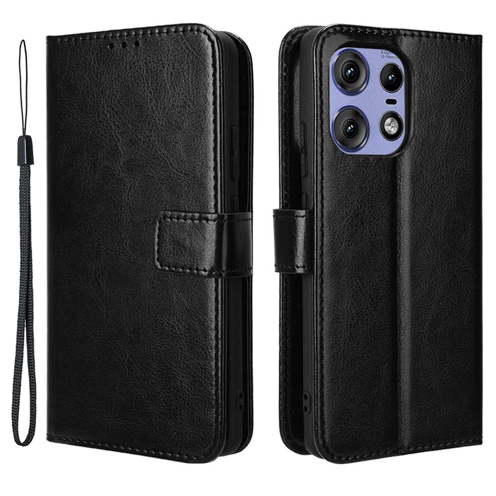 

For Motorola Edge 50s Pro 5G/Edge 50 Pro 5G/Edge 50 5G Leather Folding Stand Wallet Phone Cover Crazy Horse Texture Black
