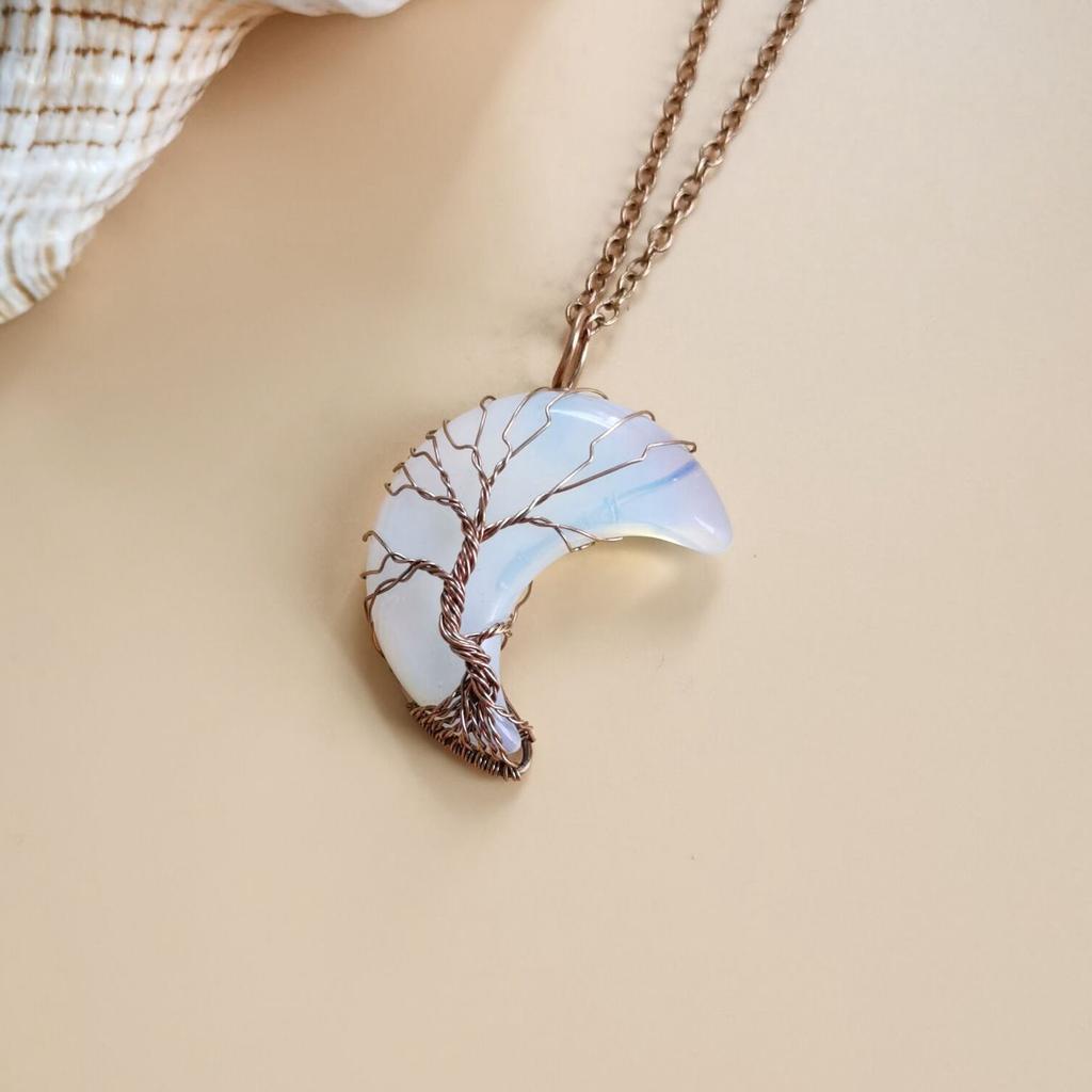 Ancient Red Copper Moon Natural Stone Wrapped Around The Tree Of Life, Necklace, Fortune Tree Necklace N511