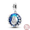 925 Silver Virgin Mary Deep Blue Golden Goddess Beautiful Blessing Charms Beads 3mm DIY Fine Jewelry Making