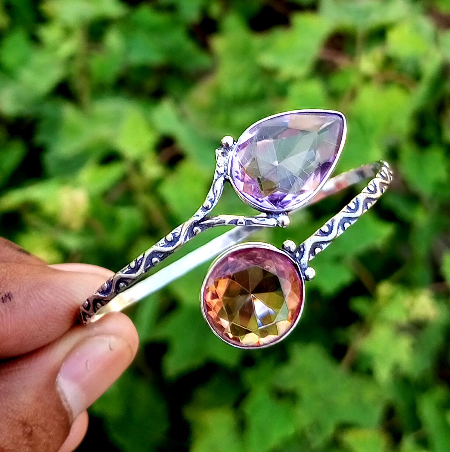 

Граненый стеклянный драгоценный камень Стерлингового серебра 925 пробы с покрытием Регулируемый браслет-манжета унисекс/ювелирные изделия-браслет