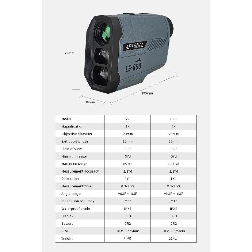 ARTBULL Laser Rangefinder Hunting Outdoor 1300yard 750yard 650m Golf Rangefinder with Flag-Lock Slope Adjusted Distance Meter
