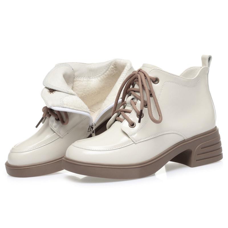 

Модные удобные винтажные лакированные кожаные туфли с бархатным теплым покрытием на платформе для женщин 2024 года, офисные ботильоны для мам на квадратном каблуке 40(Foot25cm)