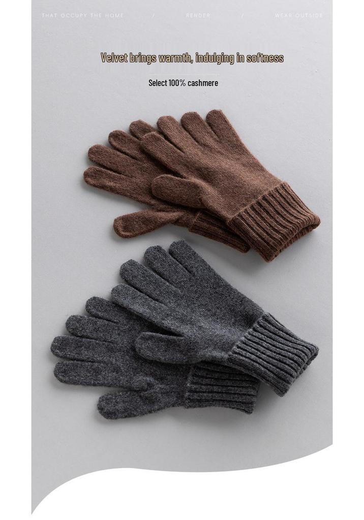 Women's 100% Cashmere Gloves, Five-Needle Knit, Double-Strand Yarn, Thickened for Cold Protection, Ideal for Autumn and Winter.