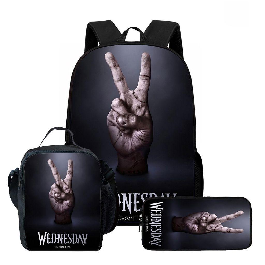 Wednesday Backpack Lunch Bag Pen Case Set With Geometric Pattern For Daily Use