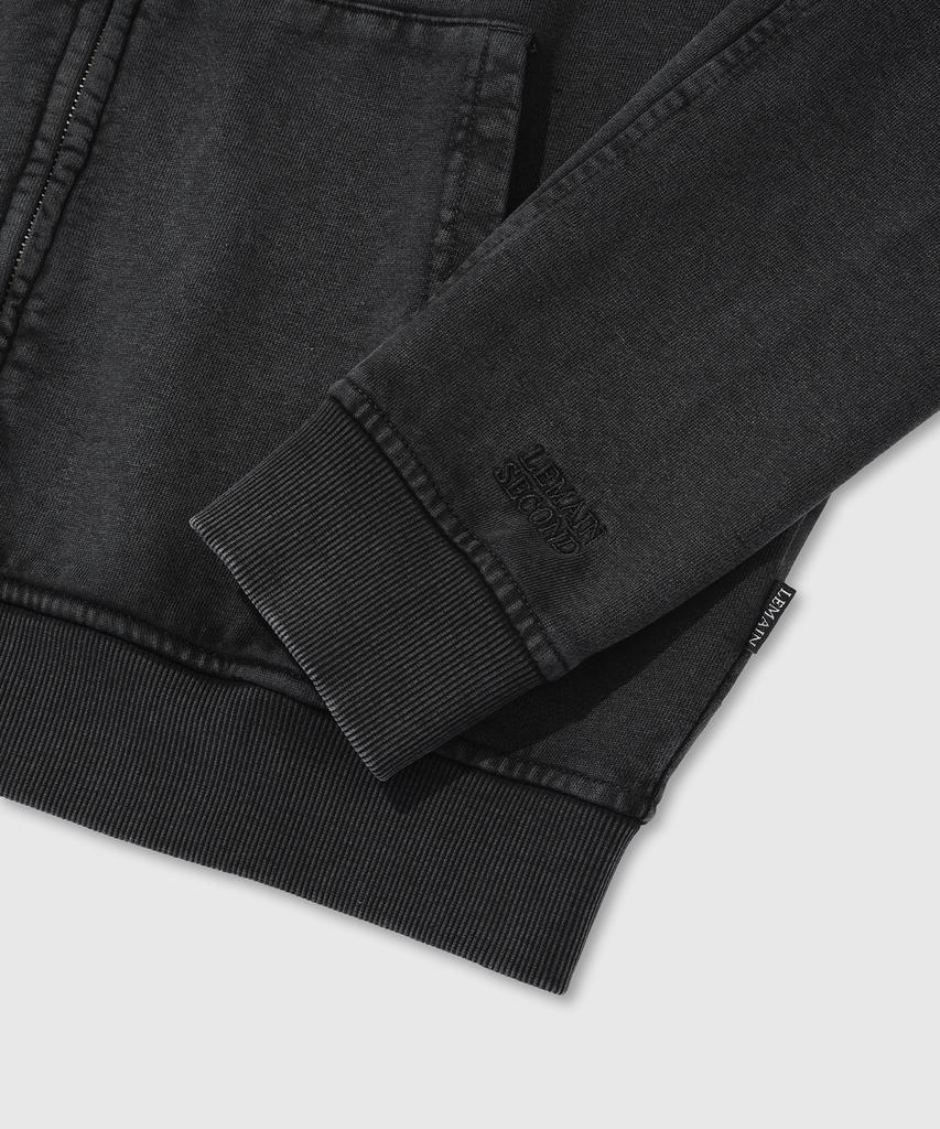 Lemain Second Vintage Pigment 2-Way Oversized Zip-Up Hoodie [Charcoal]
