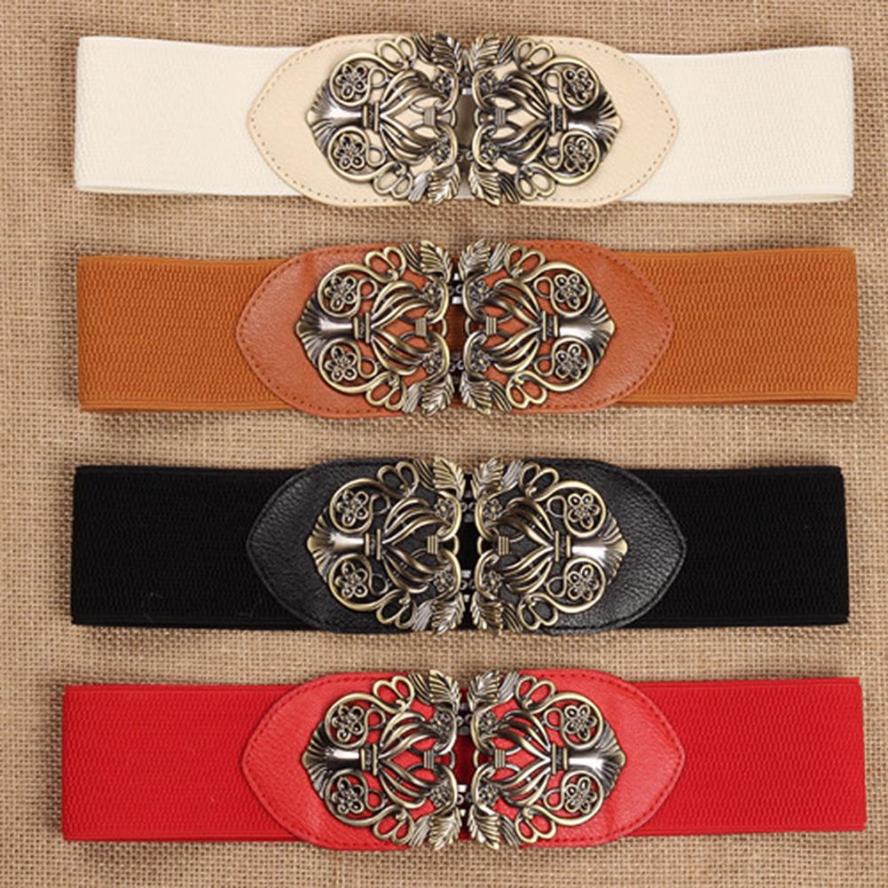 Women Fashion Elastic Wide Waistband Simple Leather Belt Decoration