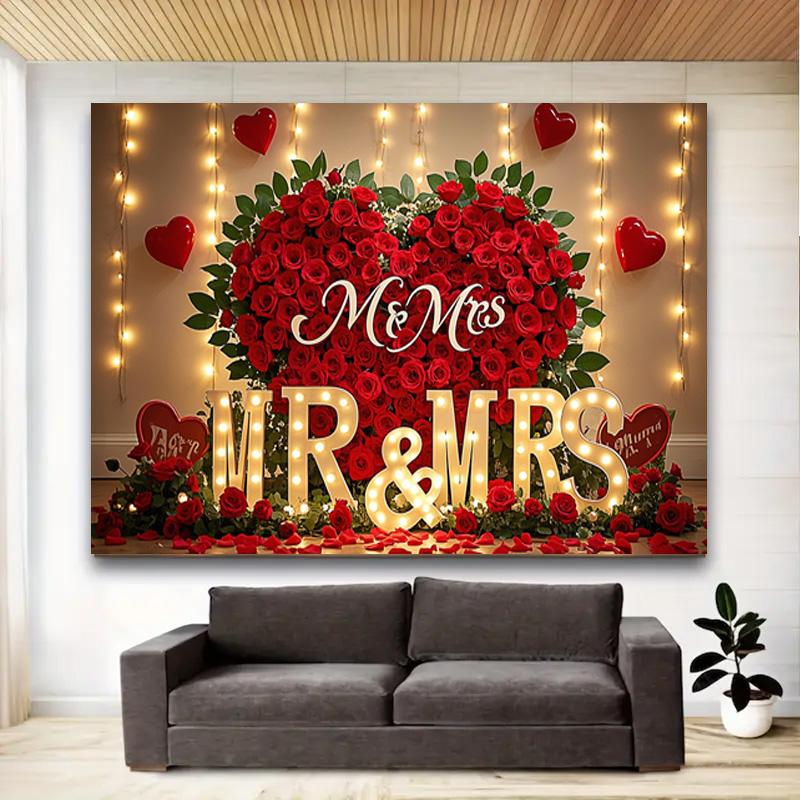 Romantic Red Rose Heart Backdrop,Floral Wall Decor Photography Background for Photo Booths,Parties,Wedding Decorations
