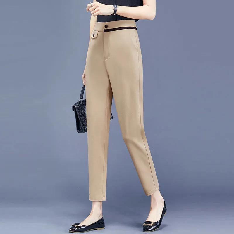 Women's Spring Straight Loose Nine Minute Pants Solid Color High Waist Draped Suit Pants
