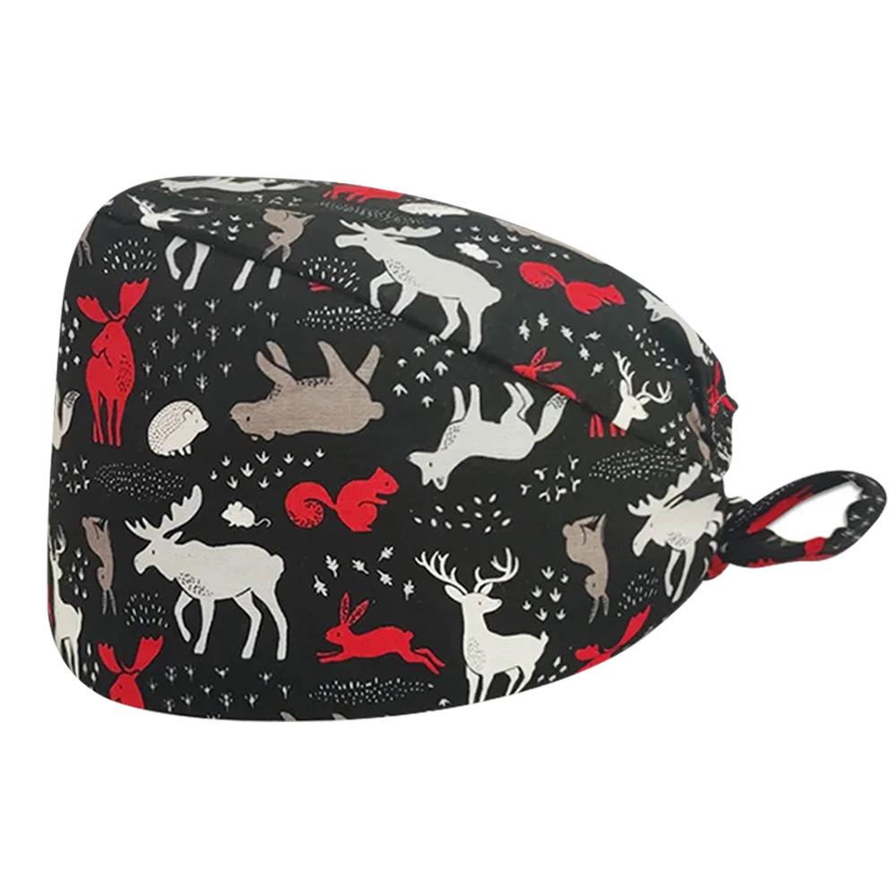 Cute Christmas Cartoon Surgical Cap - Comfortable Cotton Dustproof Head Cover for Chefs & Nurses