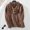 Vintage Hooded Pullover Sweater Solid Color V-Neck Knitwear Top Loose Long Sleeve Autumn Winter