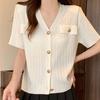 Women Sweaters Cardigans 2025 Summer Short Sleeve V-Neck White Knitted Black Sweater Women Tops Cardigan JJ237