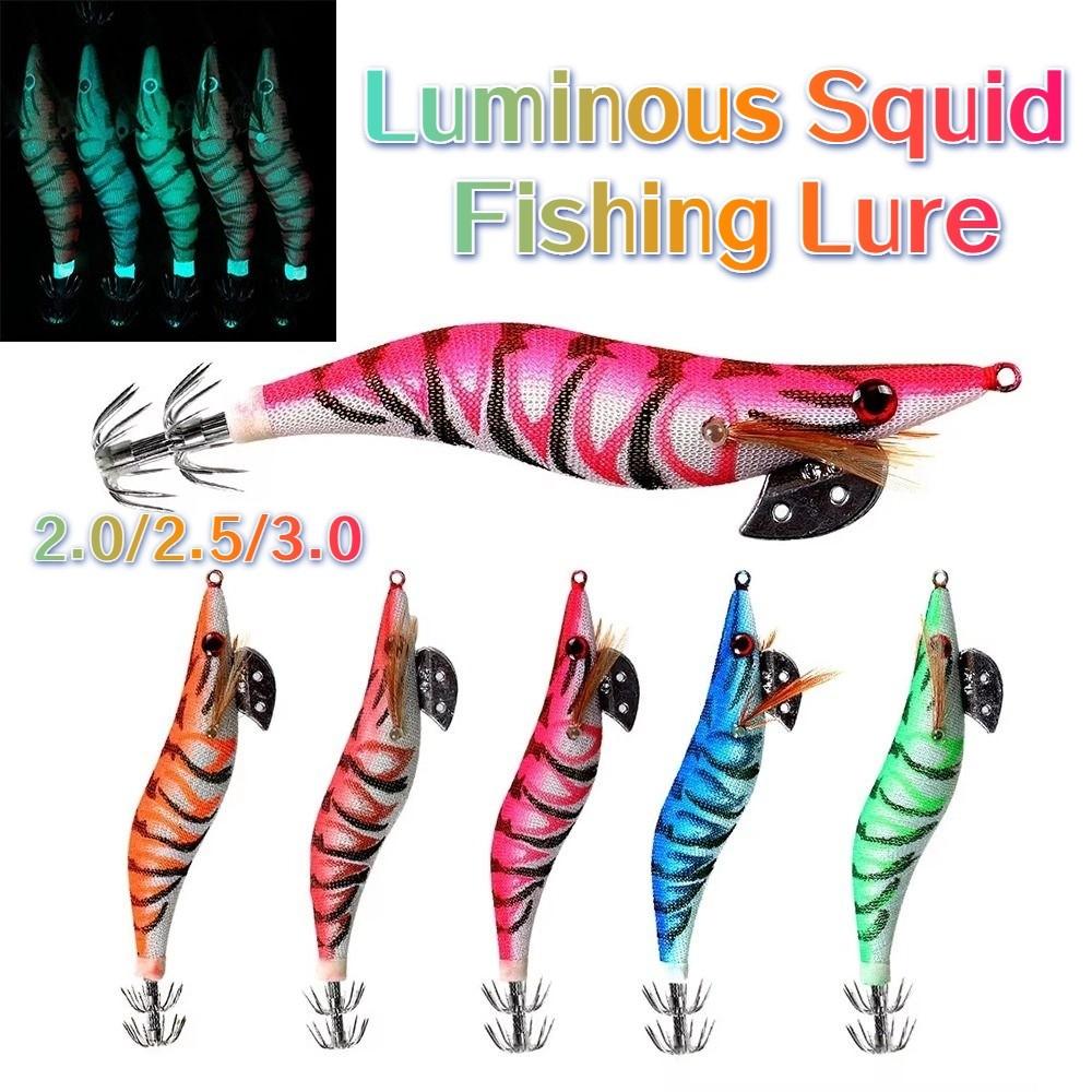 5Pcs 3D Eyes Luminous Squid Fishing Lure Wooden Shrimp Bait  All Kinds of Fishing Places