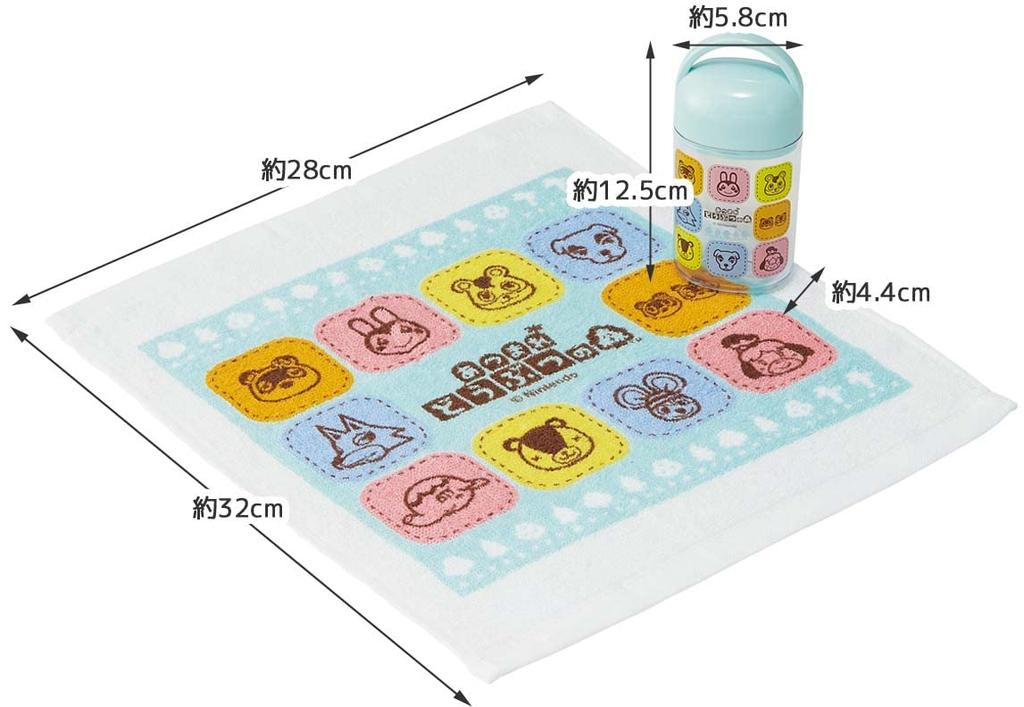 Skater Hand Towel Set with Case, Animal Crossing: New Horizons Design, Made in Japan, 32 x 30.5 cm, OA5AG-A