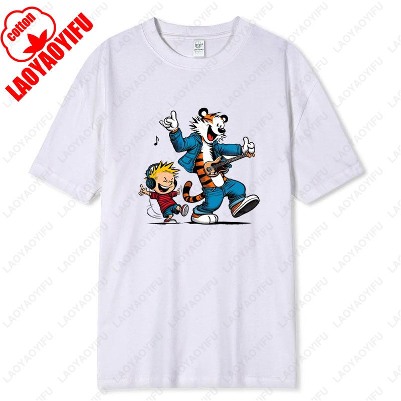 Vintage Inspired Calvin and Hobbes Graphic Tees Comfortable Cotton Unisex TShirt Classic Comic Print Men Women Loungewear Tops