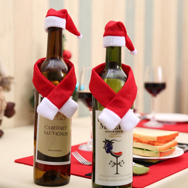 1set Wine Bottle Covers Scarf Hat  Christmas Wine Bottle Decoration New Year Gift  Kitchen Tableware Decoration Accessories
